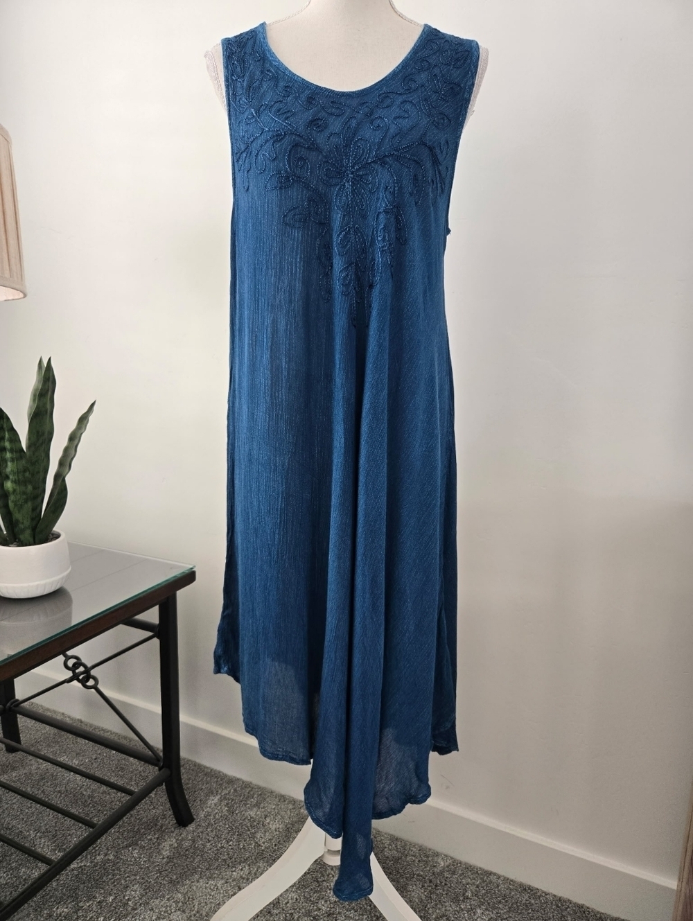 Island Traders bohemian resortwear sleeveless blue embroidered Dress Size (10) M